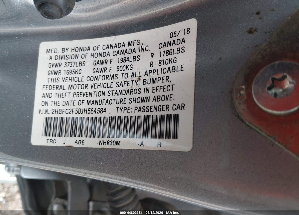 2018 HONDA CIVIC LX VIN: 2HGFC2F50JH564584