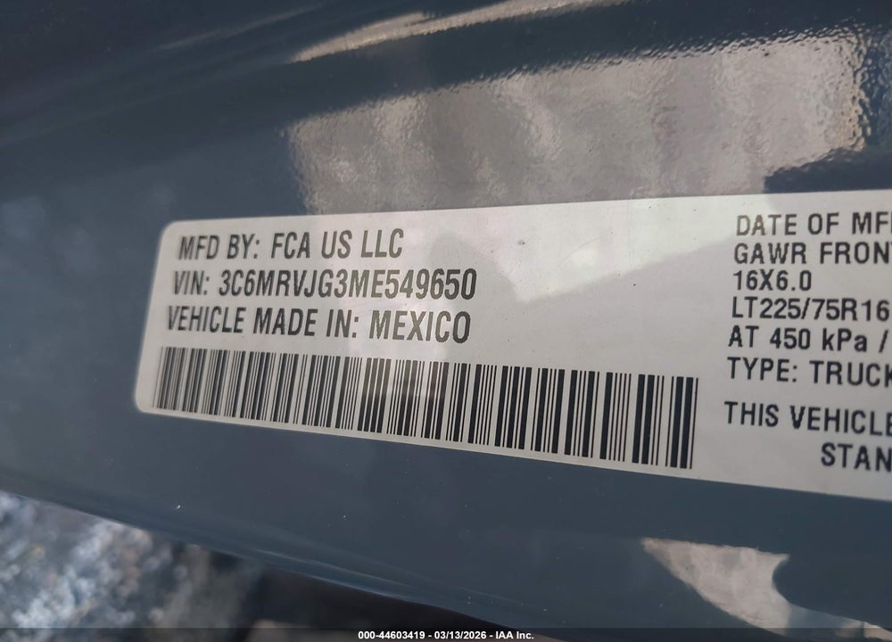 2021 RAM PROMASTER 3500 CARGO VAN HIGH ROOF 159 WB EXT VIN: 3C6MRVJG3ME549650