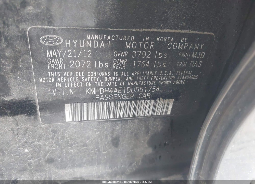 2013 HYUNDAI ELANTRA GLS/LIMITED VIN: KMHDH4AE1DU551754