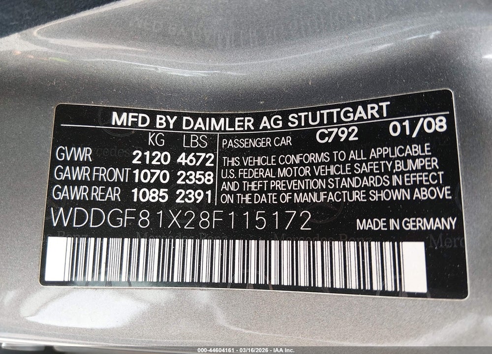 2008 MERCEDES-BENZ C 300 LUXURY 4MATIC/SPORT 4MATIC VIN: WDDGF81X28F115172
