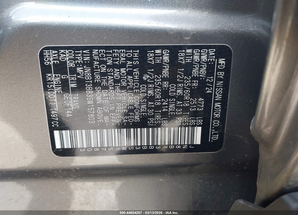 2025 NISSAN ROGUE SV INTELLIGENT AWD VIN: JN8BT3BB3SW157803