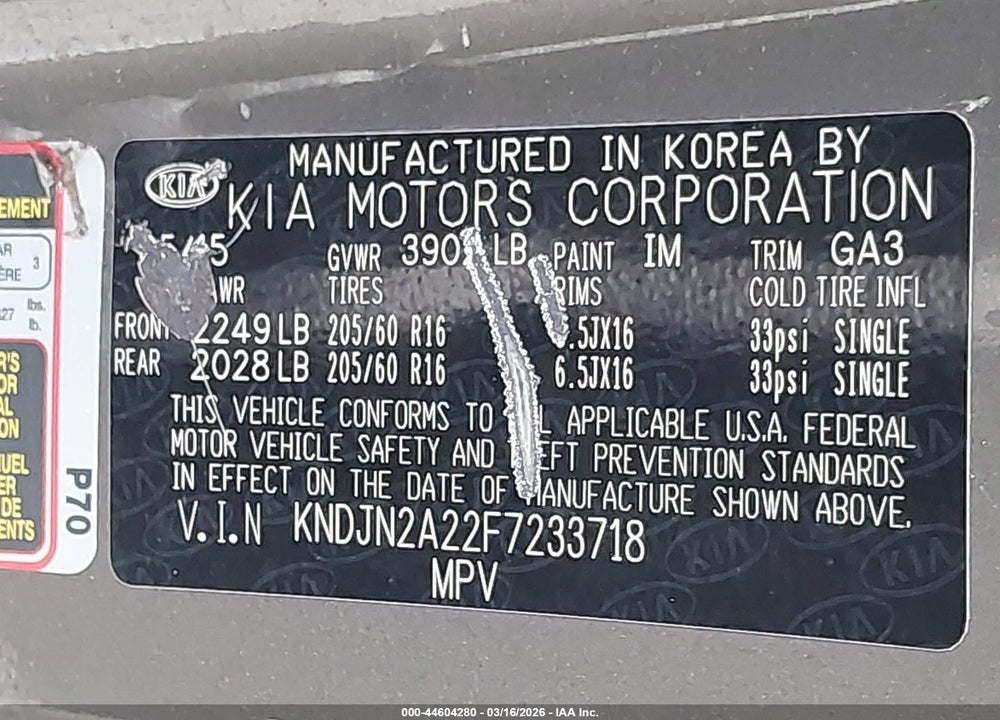2015 KIA SOUL VIN: KNDJN2A22F7233718