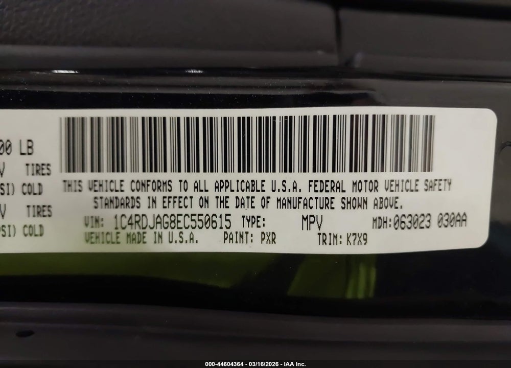 2014 DODGE DURANGO SXT VIN: 1C4RDJAG8EC550615