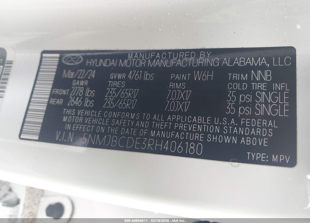 2024 HYUNDAI TUCSON SEL VIN: 5NMJBCDE3RH406180
