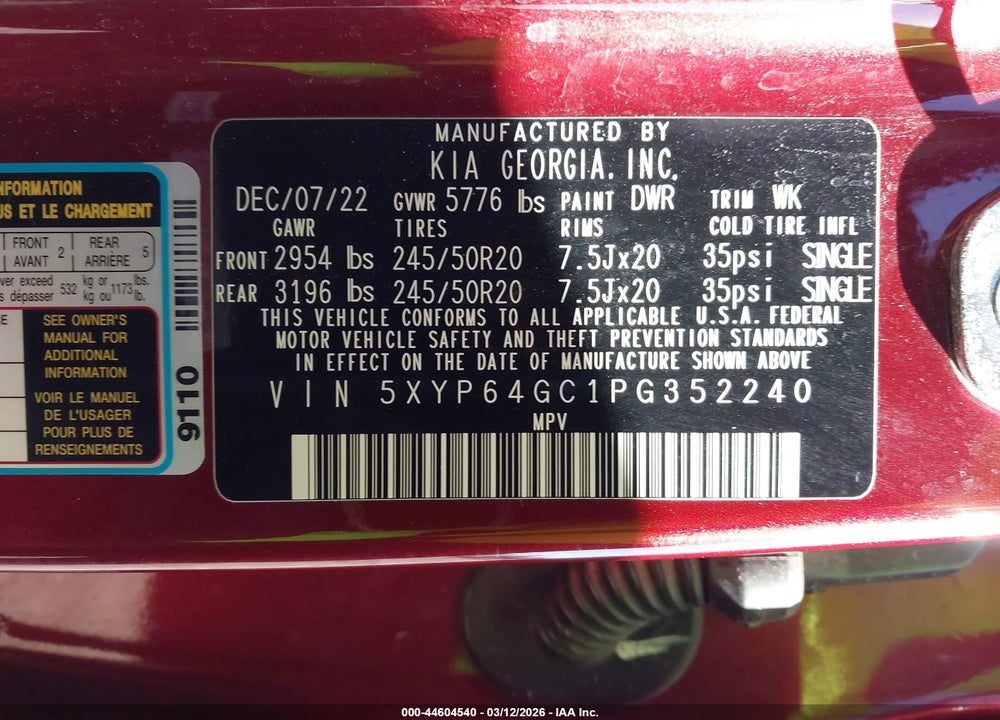 2023 KIA TELLURIDE VIN: 5XYP64GC1PG352240