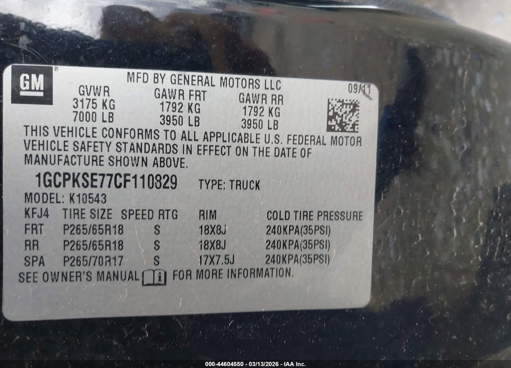 2012 CHEVROLET SILVERADO 1500 LT VIN: 1GCPKSE77CF110829