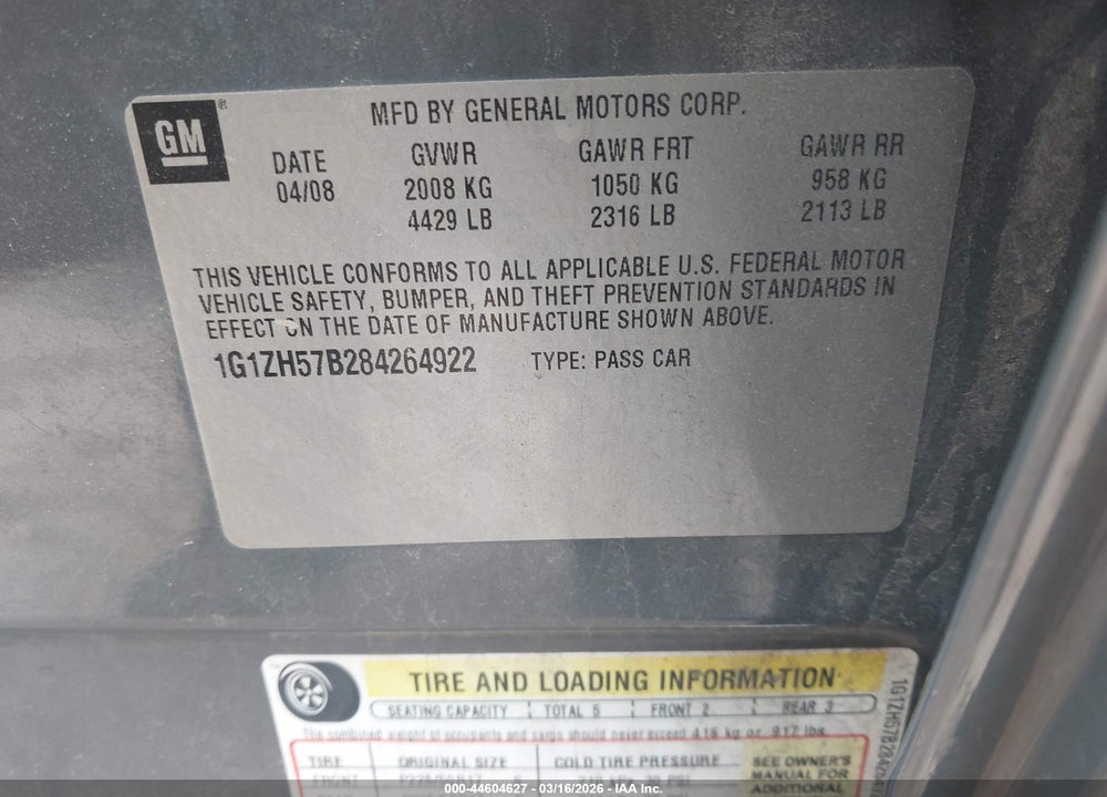 2008 CHEVROLET MALIBU LT VIN: 1G1ZH57B284264922