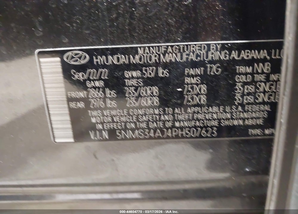 2023 HYUNDAI SANTA FE SEL VIN: 5NMS34AJ4PH507623