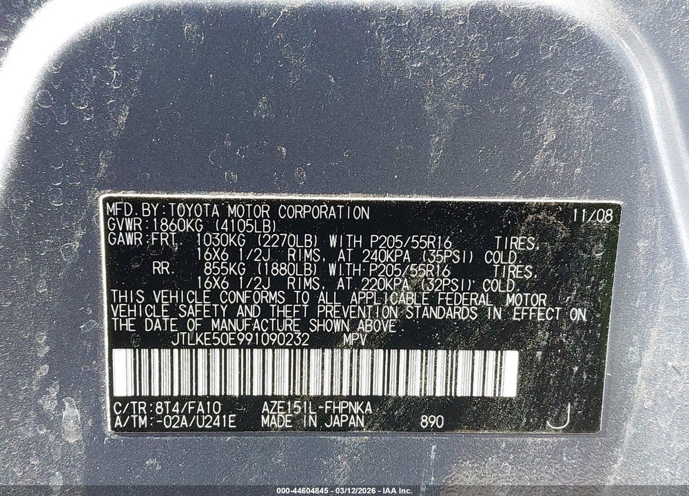 2009 SCION XB VIN: JTLKE50E991090232