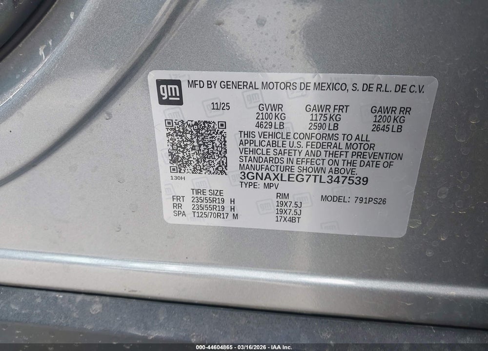 2026 CHEVROLET EQUINOX FWD RS VIN: 3GNAXLEG7TL347539