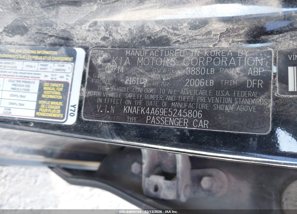 2014 KIA FORTE LX VIN: KNAFK4A69E5245806