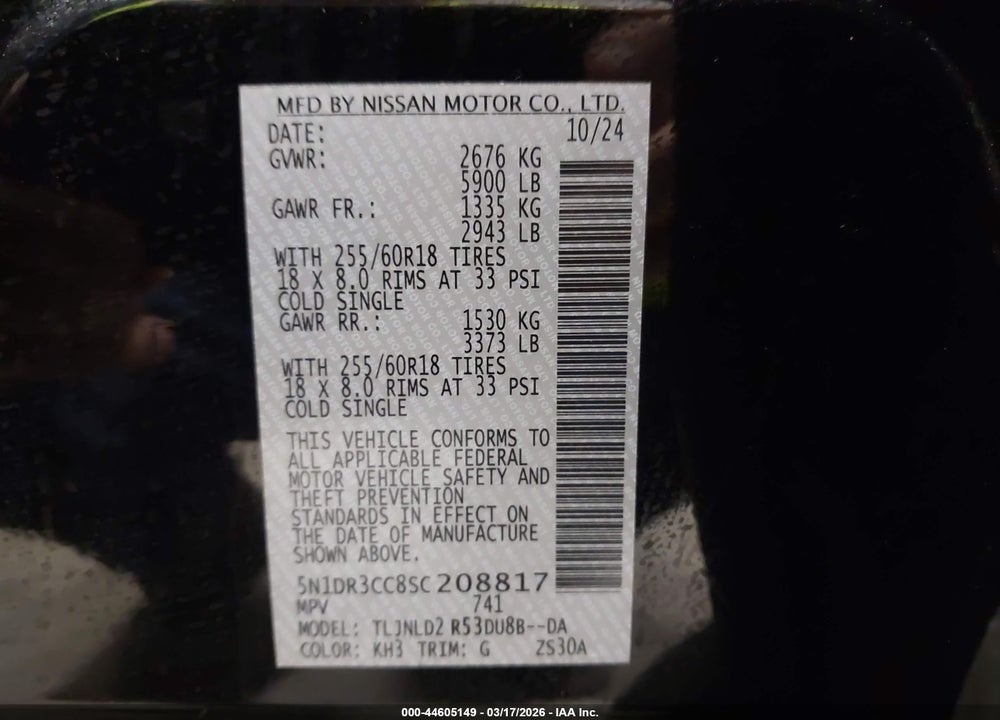 2025 NISSAN PATHFINDER SL 4WD VIN: 5N1DR3CC8SC208817
