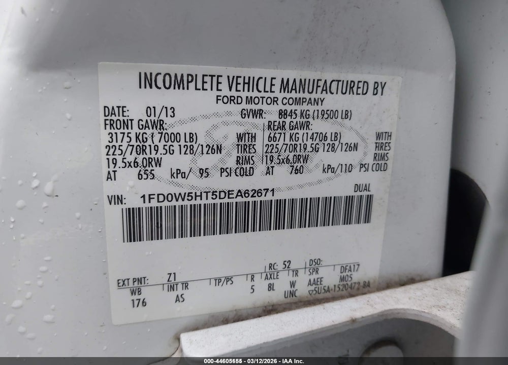 2013 FORD F-550 CHASSIS XL VIN: 1FD0W5HT5DEA62671