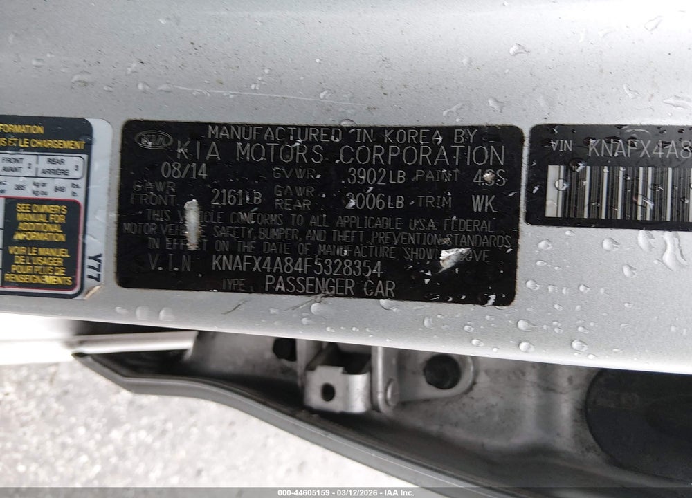 2015 KIA FORTE EX VIN: KNAFX4A84F5328354
