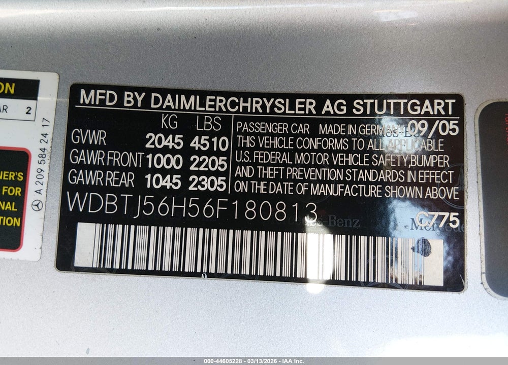 2006 MERCEDES-BENZ CLK 350 VIN: WDBTJ56H56F180813
