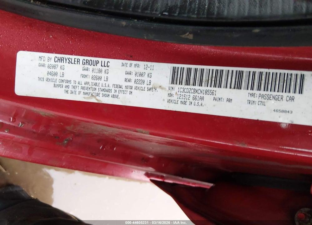 2012 DODGE AVENGER SXT VIN: 1C3CDZCBXCN185561