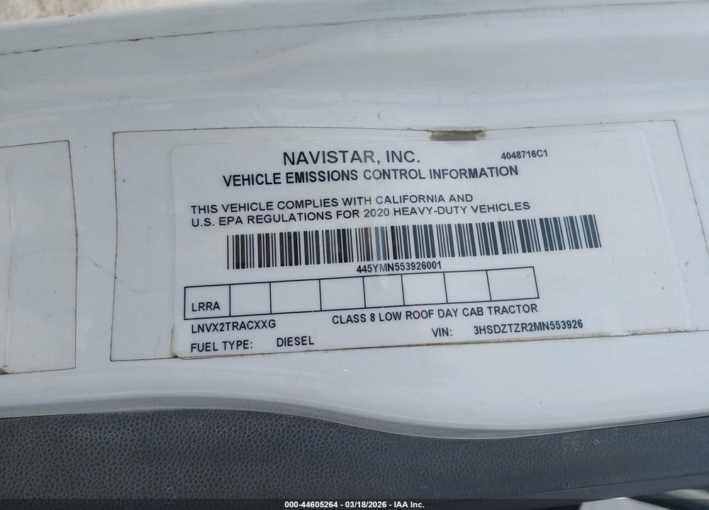 2021 INTERNATIONAL LT VIN: 3HSDZTZR2MN553926