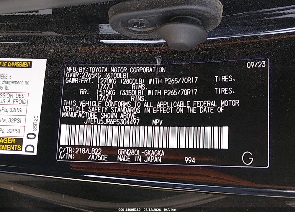 2023 TOYOTA 4RUNNER SR5 PREMIUM VIN: JTEFU5JR6P5304497