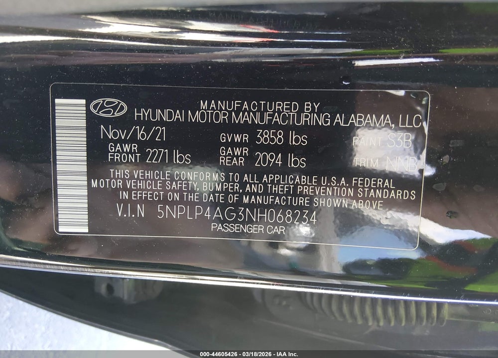 2022 HYUNDAI ELANTRA LIMITED VIN: 5NPLP4AG3NH068234