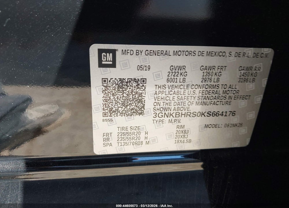 2019 CHEVROLET BLAZER VIN: 3GNKBHRS0KS664176