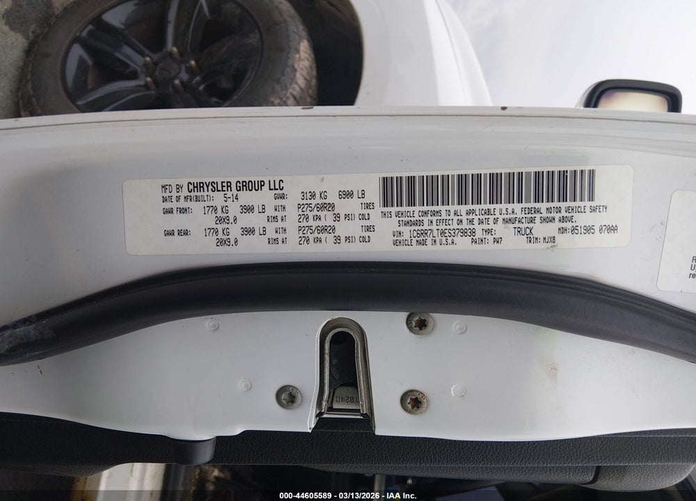 2014 RAM 1500 BIG HORN VIN: 1C6RR7LT0ES379838