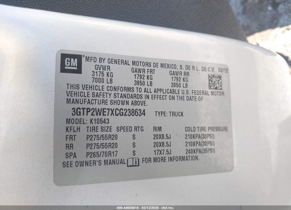 2012 GMC SIERRA 1500 SLT VIN: 3GTP2WE7XCG238634