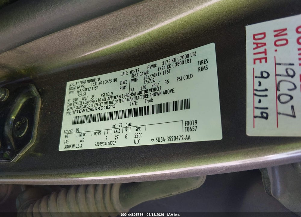 2019 FORD F-150 XLT VIN: 1FTEW1E58KKD18213