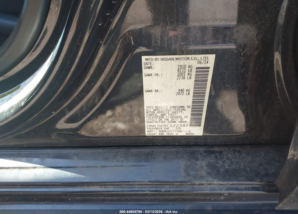 2015 NISSAN ALTIMA 2.5 S VIN: 1N4AL3AP3FC122387