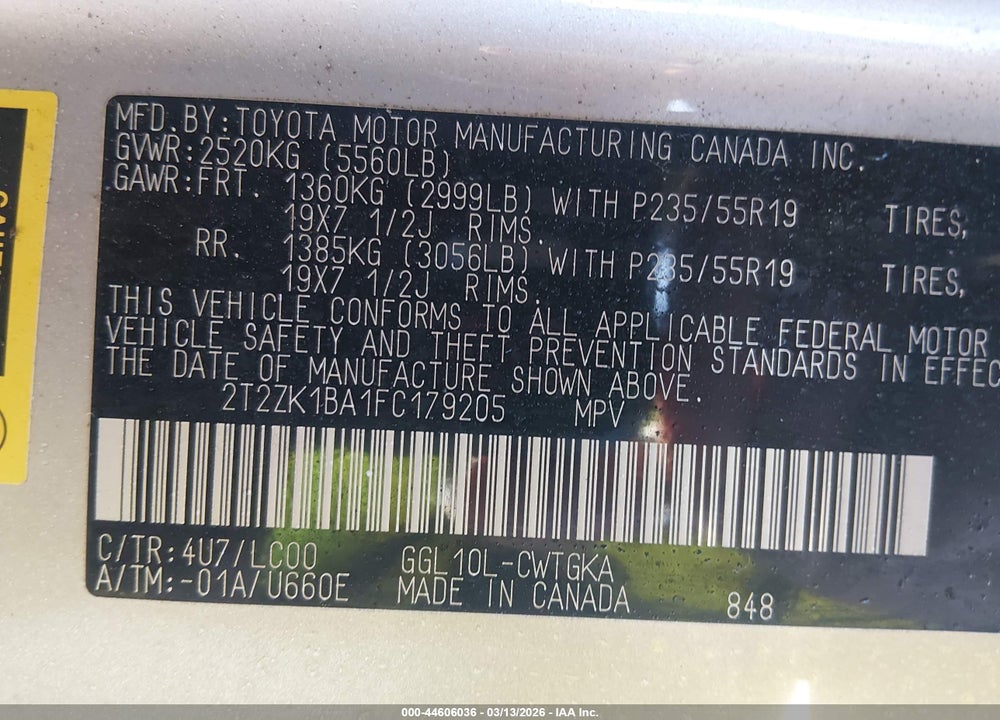 2015 LEXUS RX 350 VIN: 2T2ZK1BA1FC179205