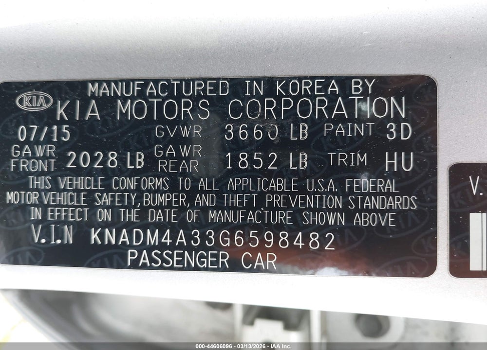 2016 KIA RIO LX VIN: KNADM4A33G6598482