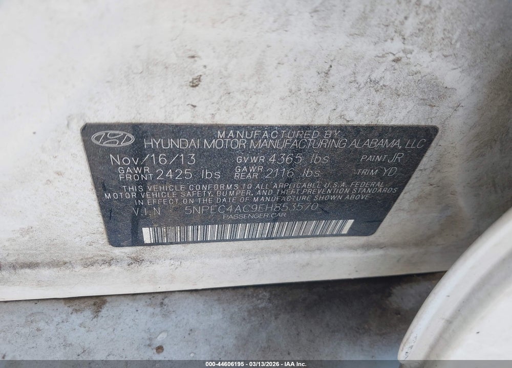 2014 HYUNDAI SONATA LIMITED VIN: 5NPEC4AC9EH853570