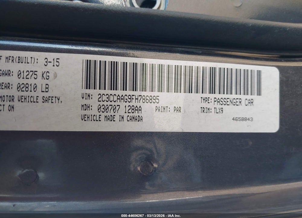 2015 CHRYSLER 300 LIMITED VIN: 2C3CCAAG9FH786895