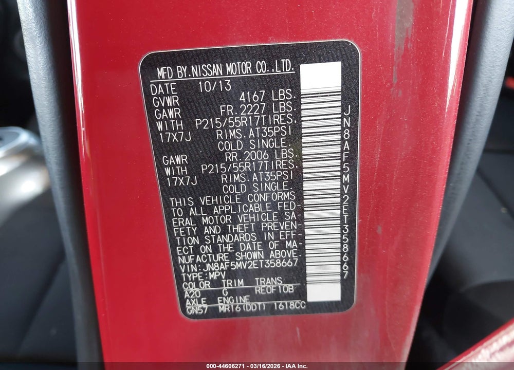 2014 NISSAN JUKE S VIN: JN8AF5MV2ET358667