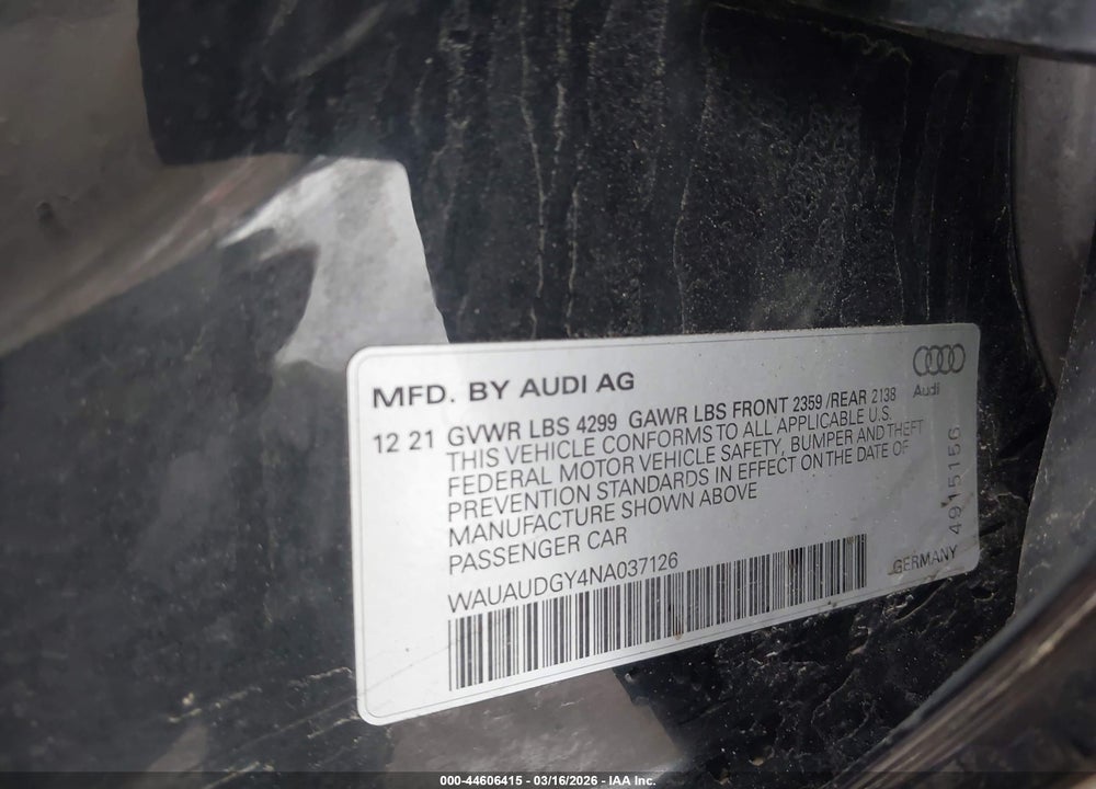 2022 AUDI A3 PREMIUM 40 TFSI FRONT-WHEEL DRIVE S TRONIC VIN: WAUAUDGY4NA037126