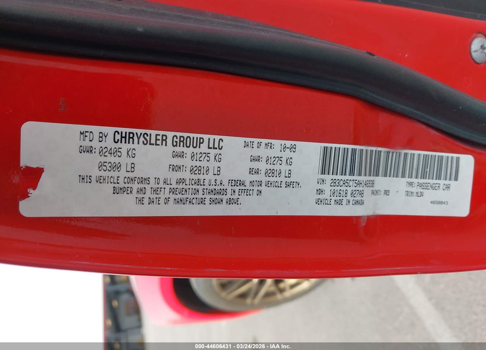 2010 DODGE CHARGER R/T VIN: 2B3CA5CT5AH146938