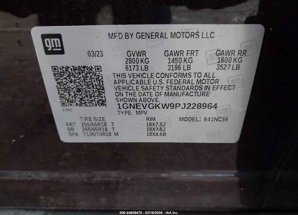 2023 CHEVROLET TRAVERSE AWD LT CLOTH VIN: 1GNEVGKW9PJ228964