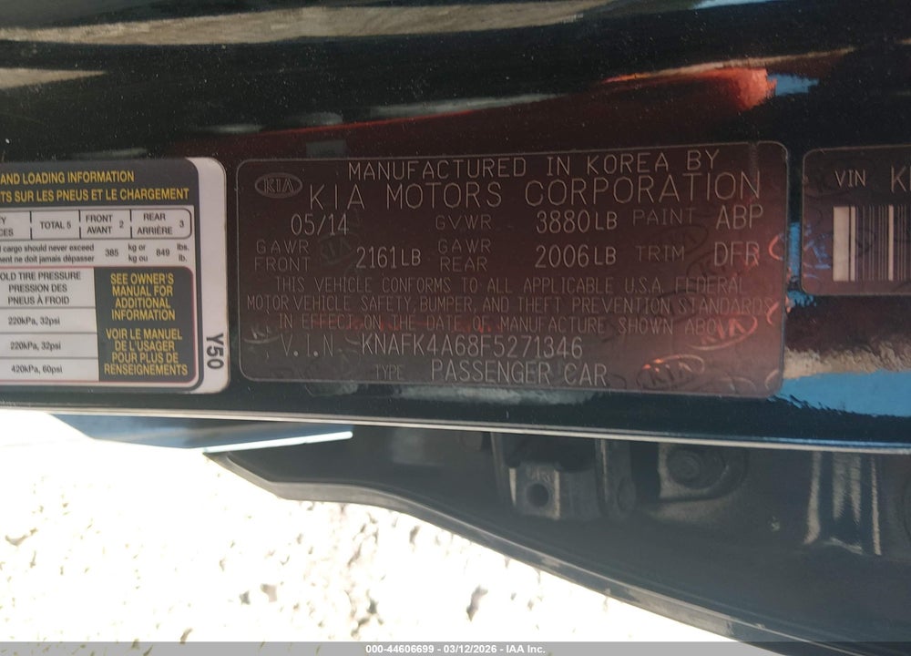 2015 KIA FORTE LX VIN: KNAFK4A68F5271346