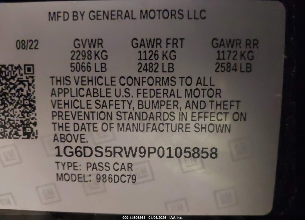 2023 CADILLAC CT5 PREMIUM LUXURY VIN: 1G6DS5RW9P0105858