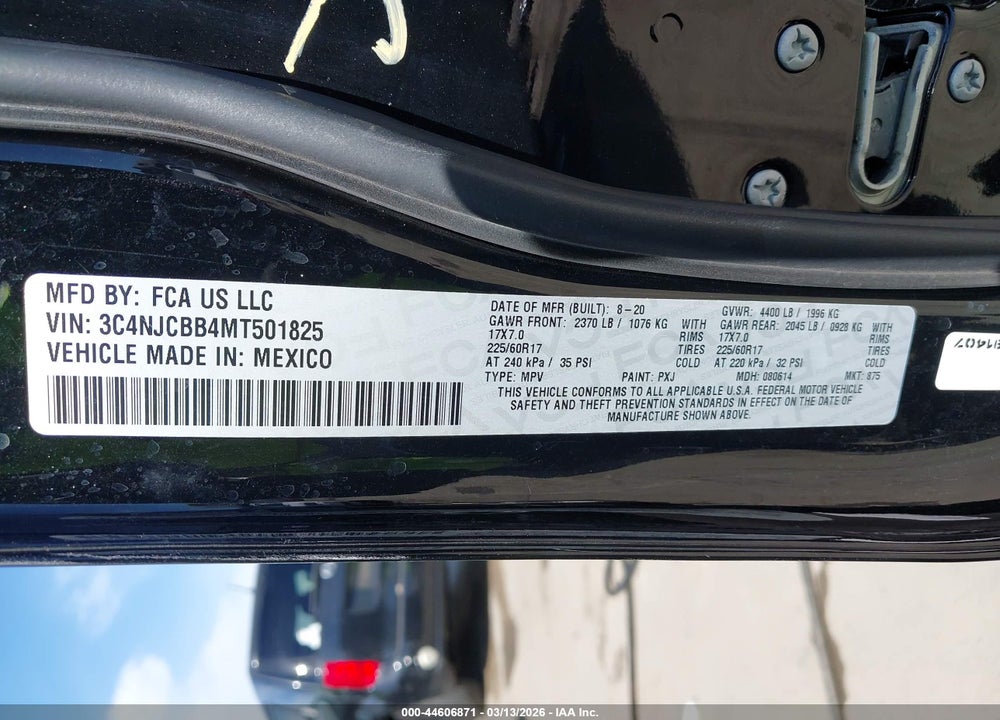 2021 JEEP COMPASS LATITUDE FWD VIN: 3C4NJCBB4MT501825
