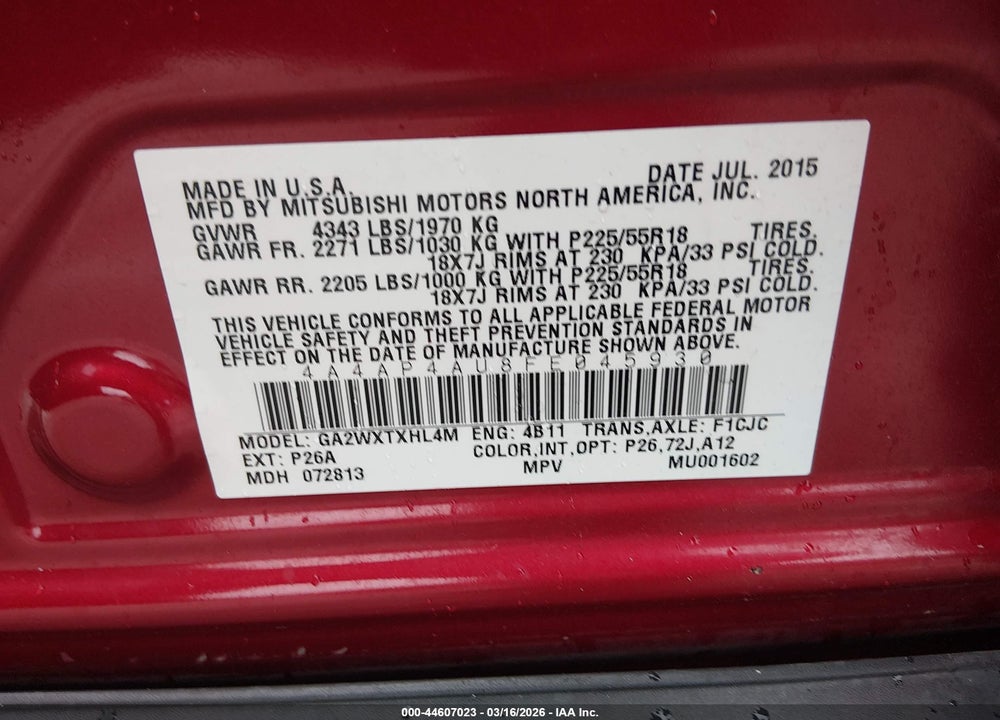 2015 MITSUBISHI OUTLANDER SPORT SE VIN: 4A4AP4AU8FE045930