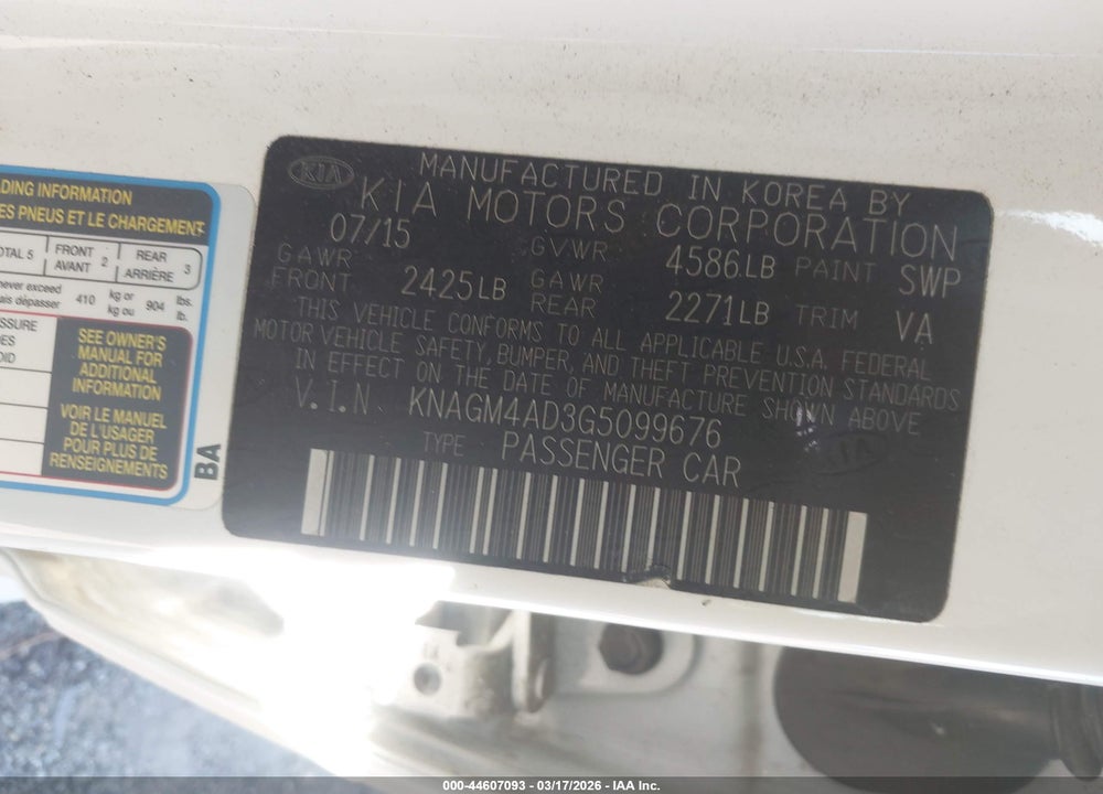 2016 KIA OPTIMA HYBRID VIN: KNAGM4AD3G5099676