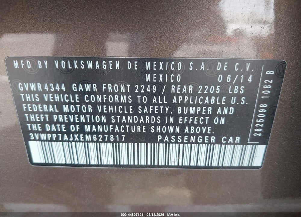2014 VOLKSWAGEN JETTA SPORTWAGEN 2.5L SE VIN: 3VWPP7AJXEM627817