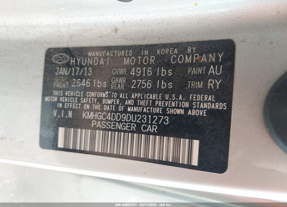 2013 HYUNDAI GENESIS 3.8 VIN: KMHGC4DD9DU231273