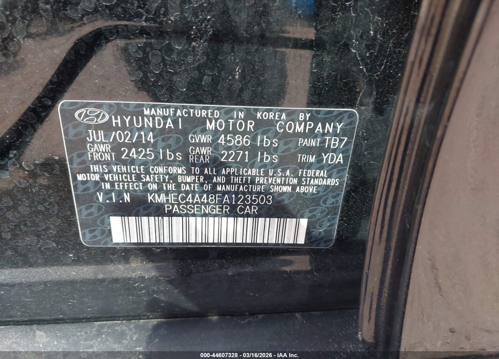 2015 HYUNDAI SONATA HYBRID LIMITED VIN: KMHEC4A48FA123503