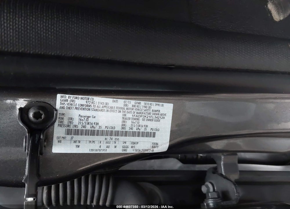 2015 FORD FOCUS SE VIN: 1FADP3K21FL342129