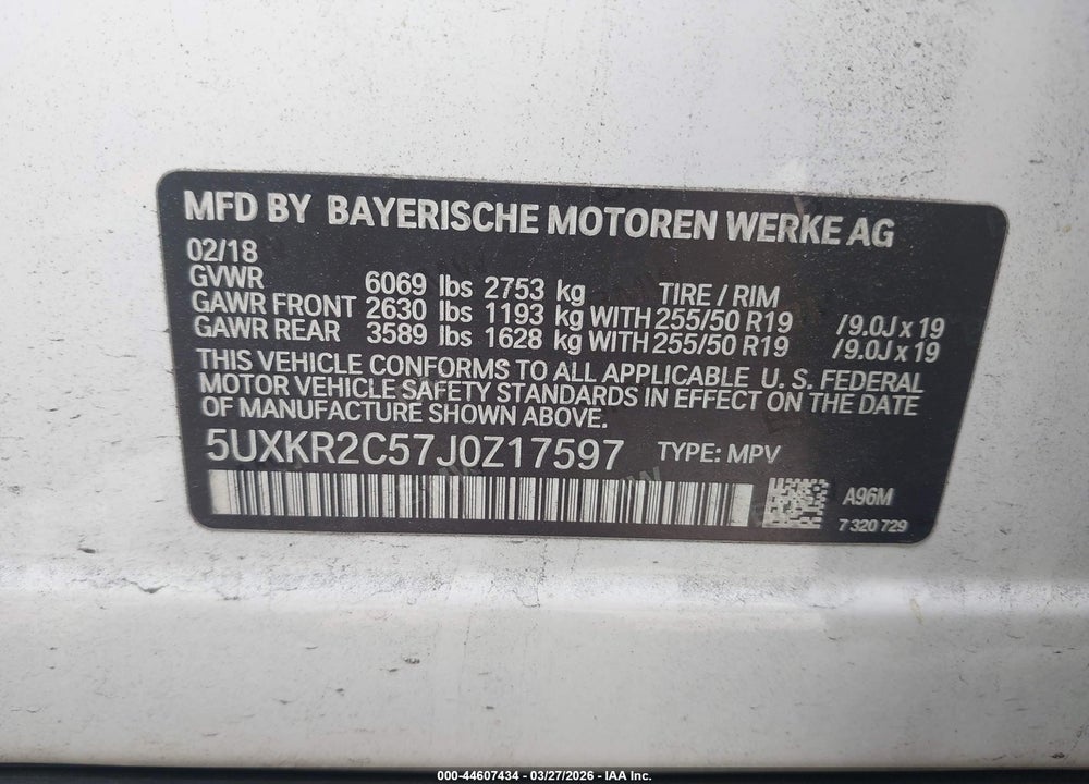 2018 BMW X5 SDRIVE35I VIN: 5UXKR2C57J0Z17597