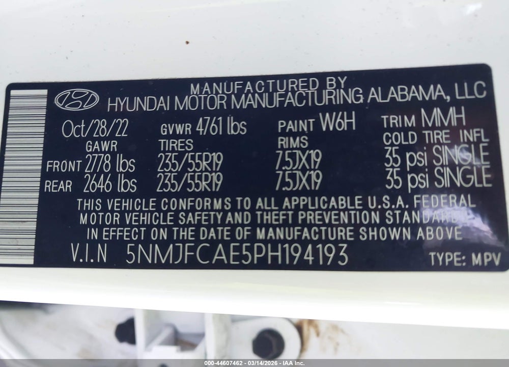 2023 HYUNDAI TUCSON SEL VIN: 5NMJFCAE5PH194193