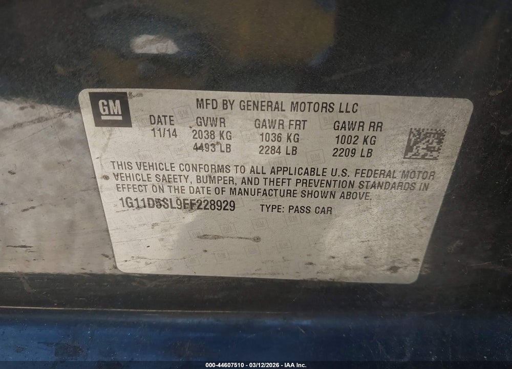 2015 CHEVROLET MALIBU 2LT VIN: 1G11D5SL9FF228929