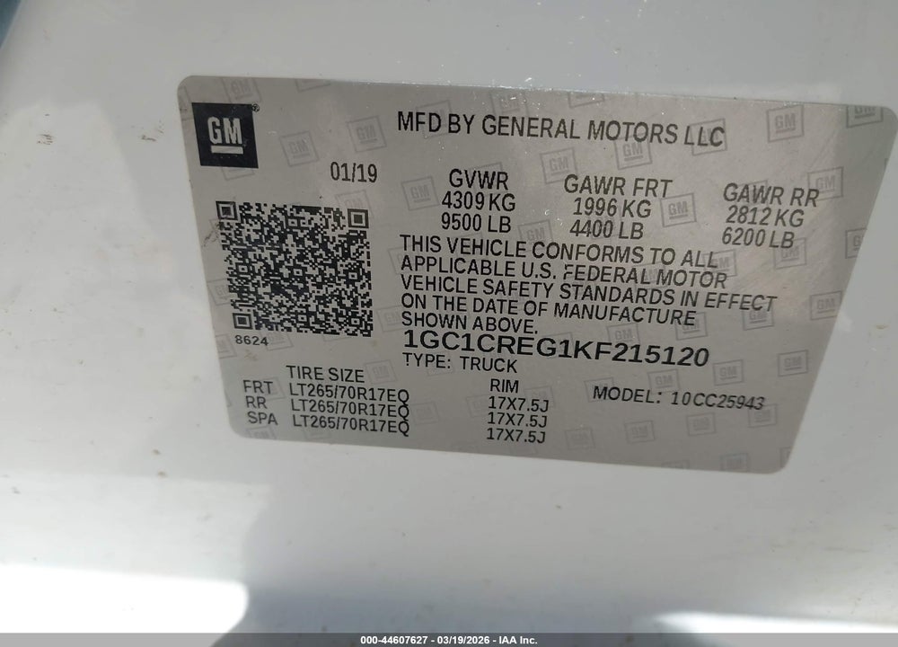 2019 CHEVROLET SILVERADO 2500HD WT VIN: 1GC1CREG1KF215120