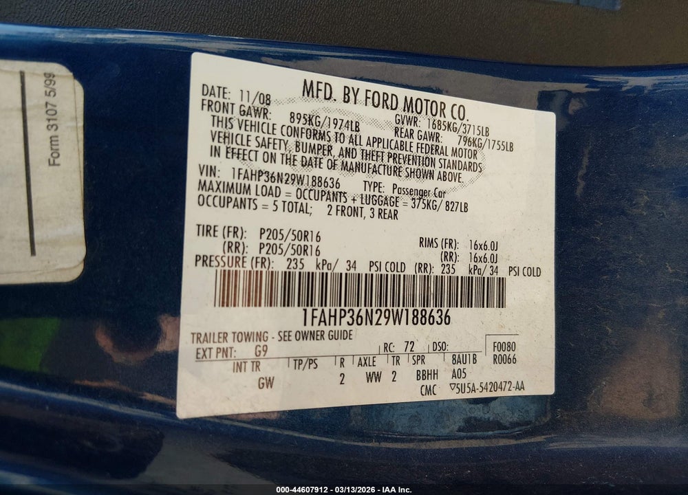 2009 FORD FOCUS SES VIN: 1FAHP36N29W188636